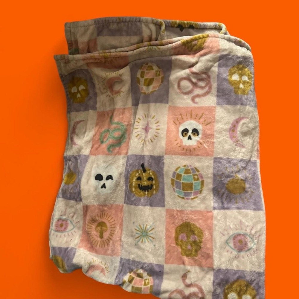 Colorful Skull and Pumpkin Blanket